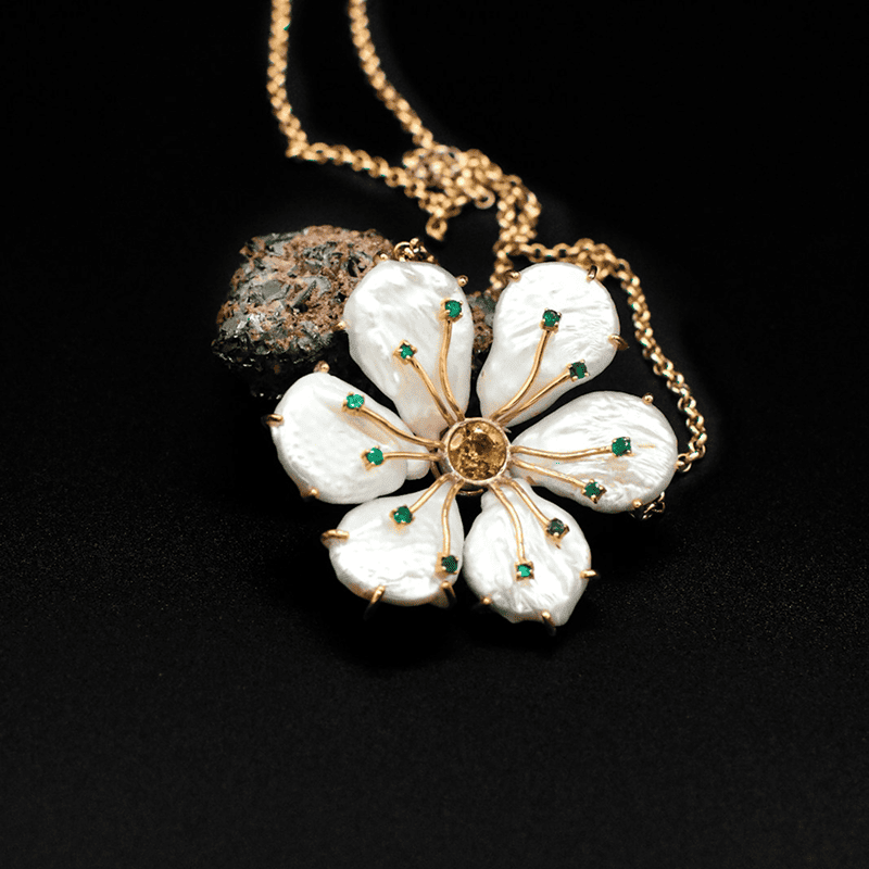 Platinum Statement Necklace with Multi-Gemstones