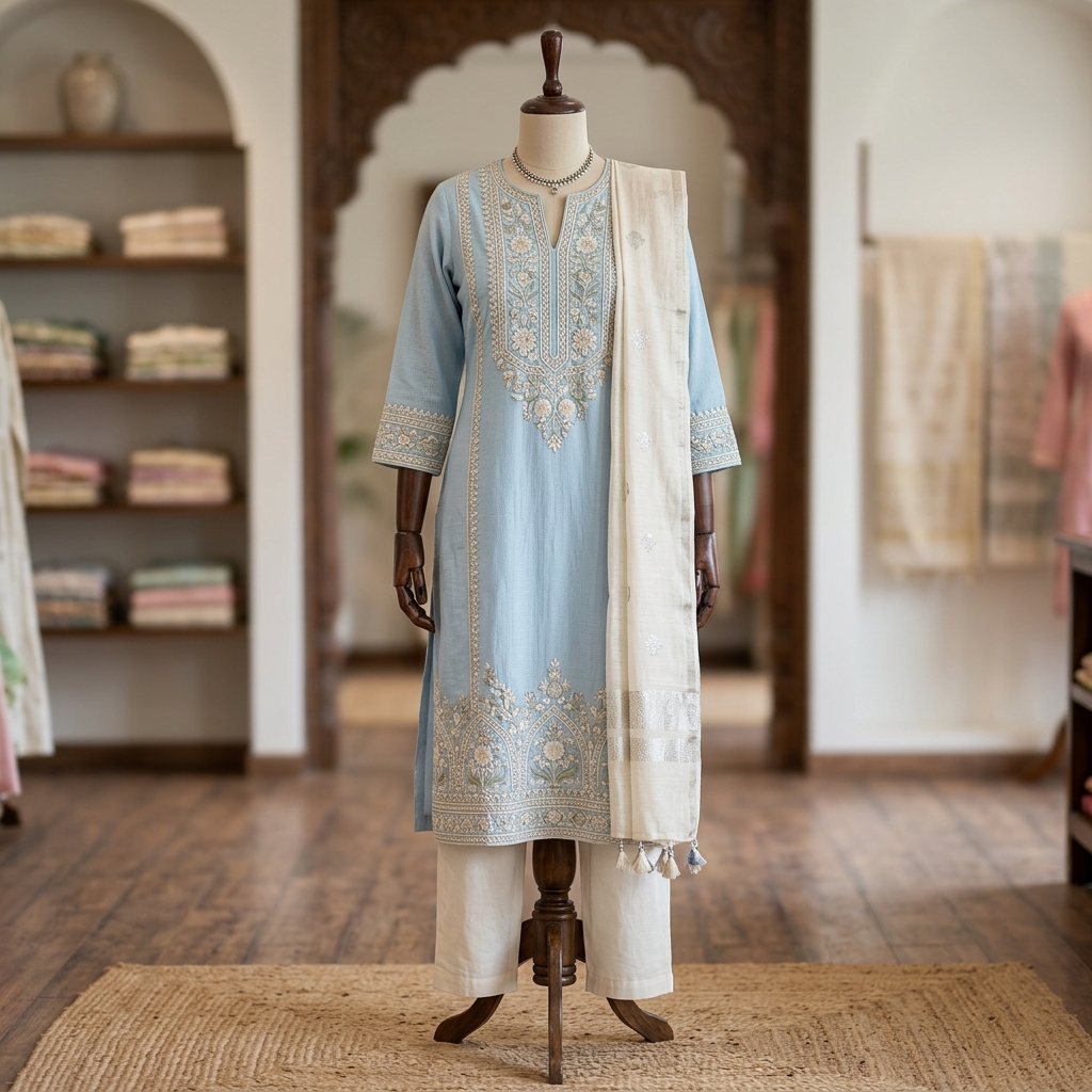 Elegant Embroidered Cotton Kurta