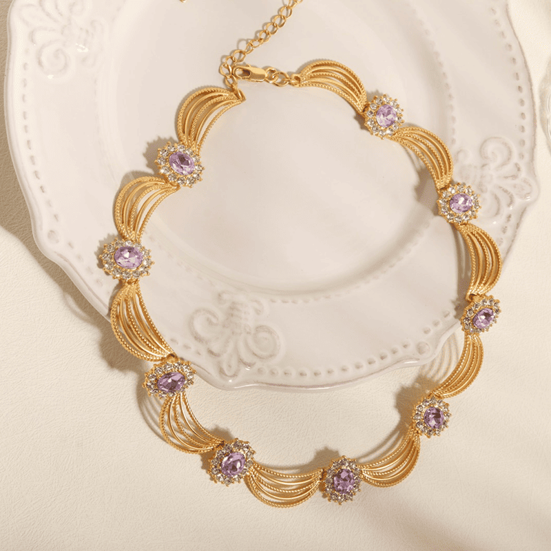 Platinum Statement Necklace with Multi-Gemstones